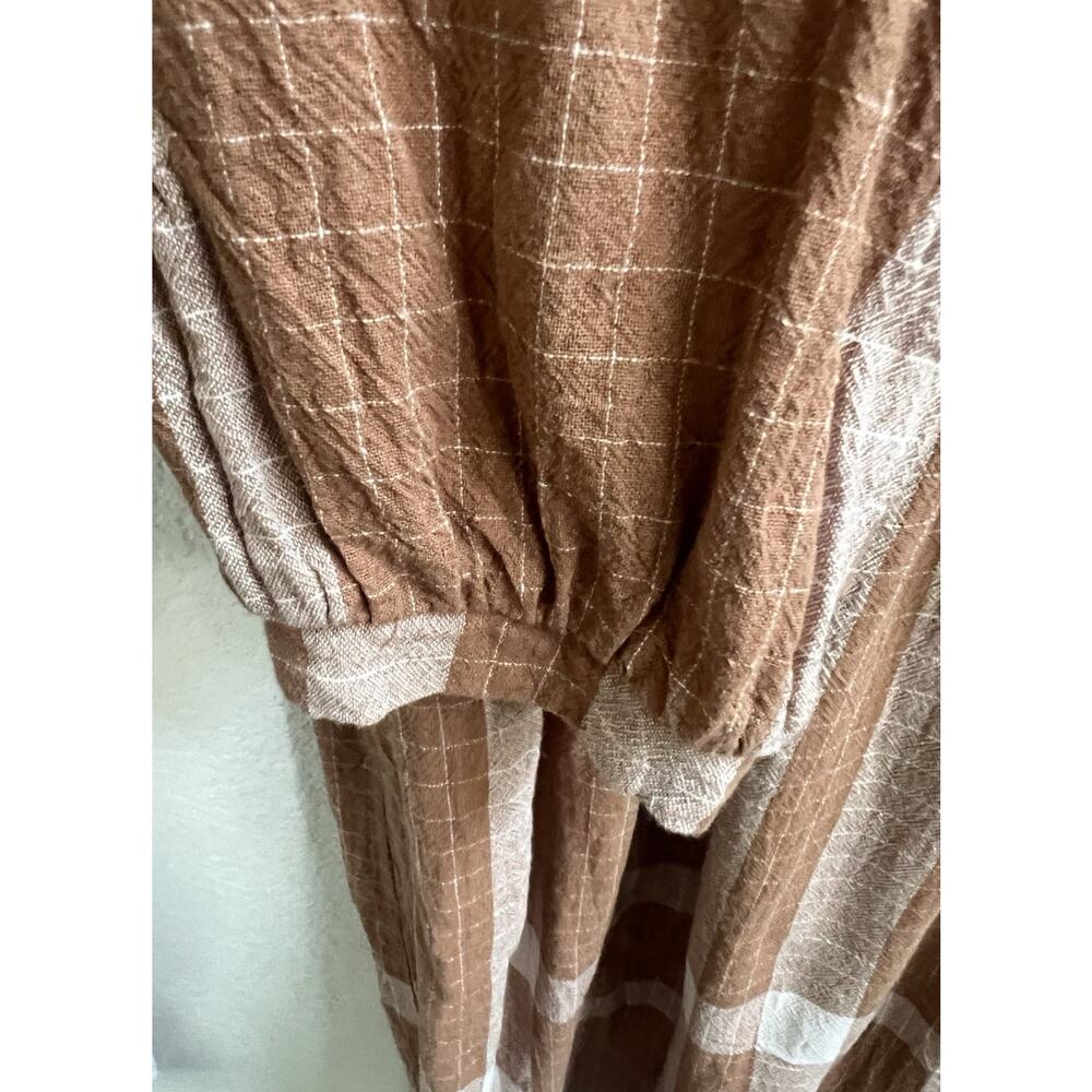 Grade & Gather Overfit Plaid Button Down Midi Dress V Neck Long Slv Prairie Sz S - Picture 5 of 8
